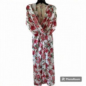 Pink Floral Umgee Faux Wrap Maxi Dress Medium